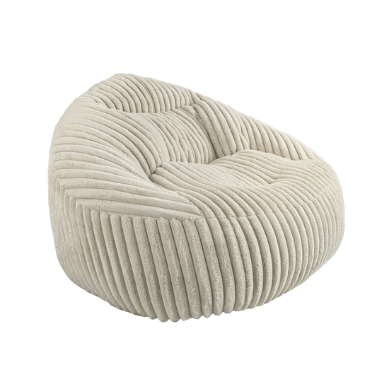 Ivoria – Pouf XXL beige en velours côtelé (grosse côte)
