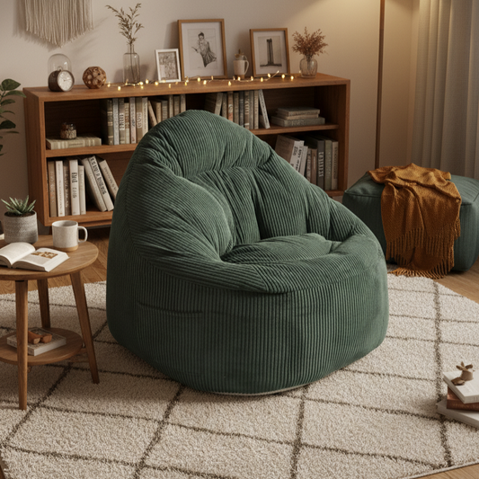 Sylva - Pouf vert émeraude en velours côtelé