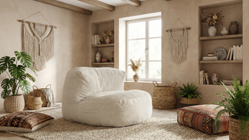pouf blanc dans un salon bohème