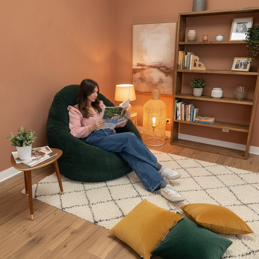 Sylva - Pouf vert émeraude en velours côtelé