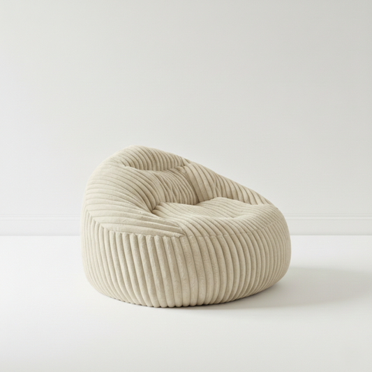 Ivoria – Pouf XXL beige en velours côtelé (grosse côte)