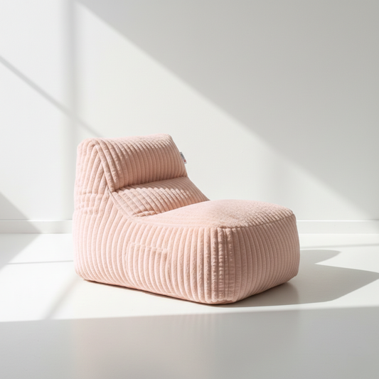 Aurore - Pouf rose pâle allongé en velours côtelé (grosse côte)