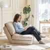 Nélo – Pouf fauteuil relax inclinable en velours chenille, assise scandinave multifonction