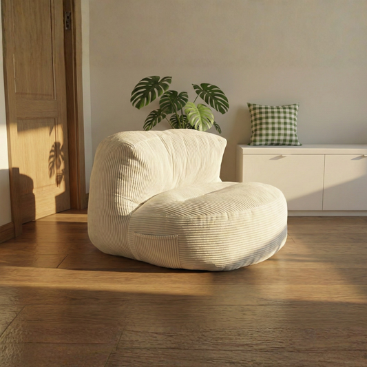 Luna - Pouf blanc en velours côtelé