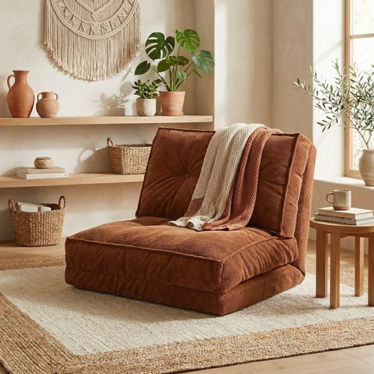 Milo – Pouf convertible pliable en tissu coton, assise individuelle scandinave multifonction