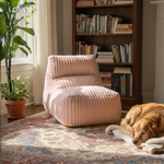 Aurore - Pouf rose pâle allongé en velours côtelé (grosse côte)