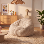 IVORIA Pouf XXL beige en velours côtelé (grosse côte)