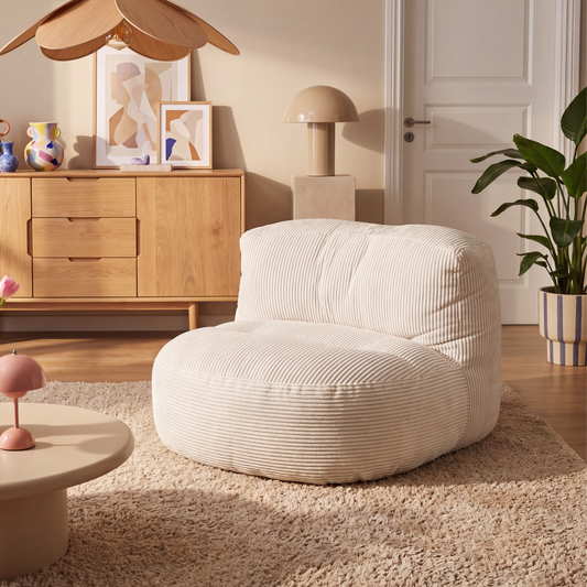 LUNA Pouf blanc en velours côtelé