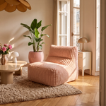 AURORE Pouf rose pâle allongé en velours côtelé (grosse côte)