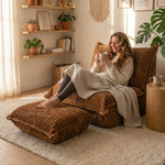 Calys – Pouf lounge “caterpillar” en velours côtelé, assise scandinave confortable et enveloppante