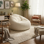 Ivoria – Pouf XXL beige en velours côtelé (grosse côte)