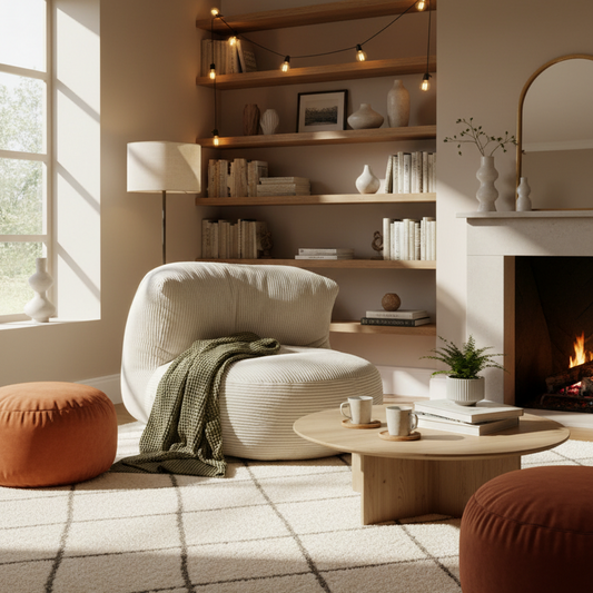 Luna - Pouf blanc en velours côtelé