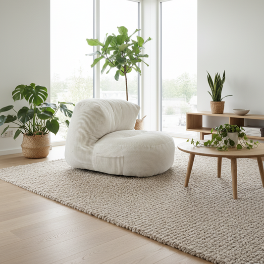 Luna - Pouf blanc en velours côtelé