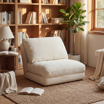 Calen – rozkładany fotel-puf z aksamitu w prążki, kompaktowe i wielofunkcyjne skandynawskie siedzisko