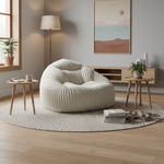 Ivoria – Pouf XXL beige en velours côtelé (grosse côte)