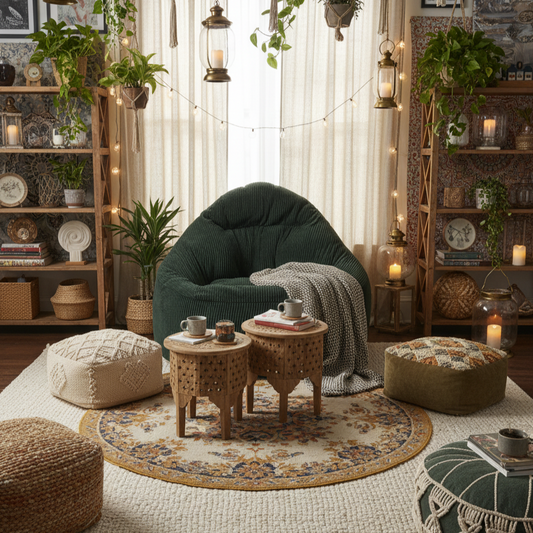 Sylva - Pouf vert émeraude en velours côtelé